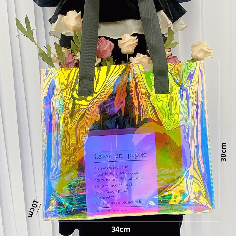 Wholesale Custom logo printed reusable large capacity waterproof pvc tote bag transparent handbag for vocation beach
