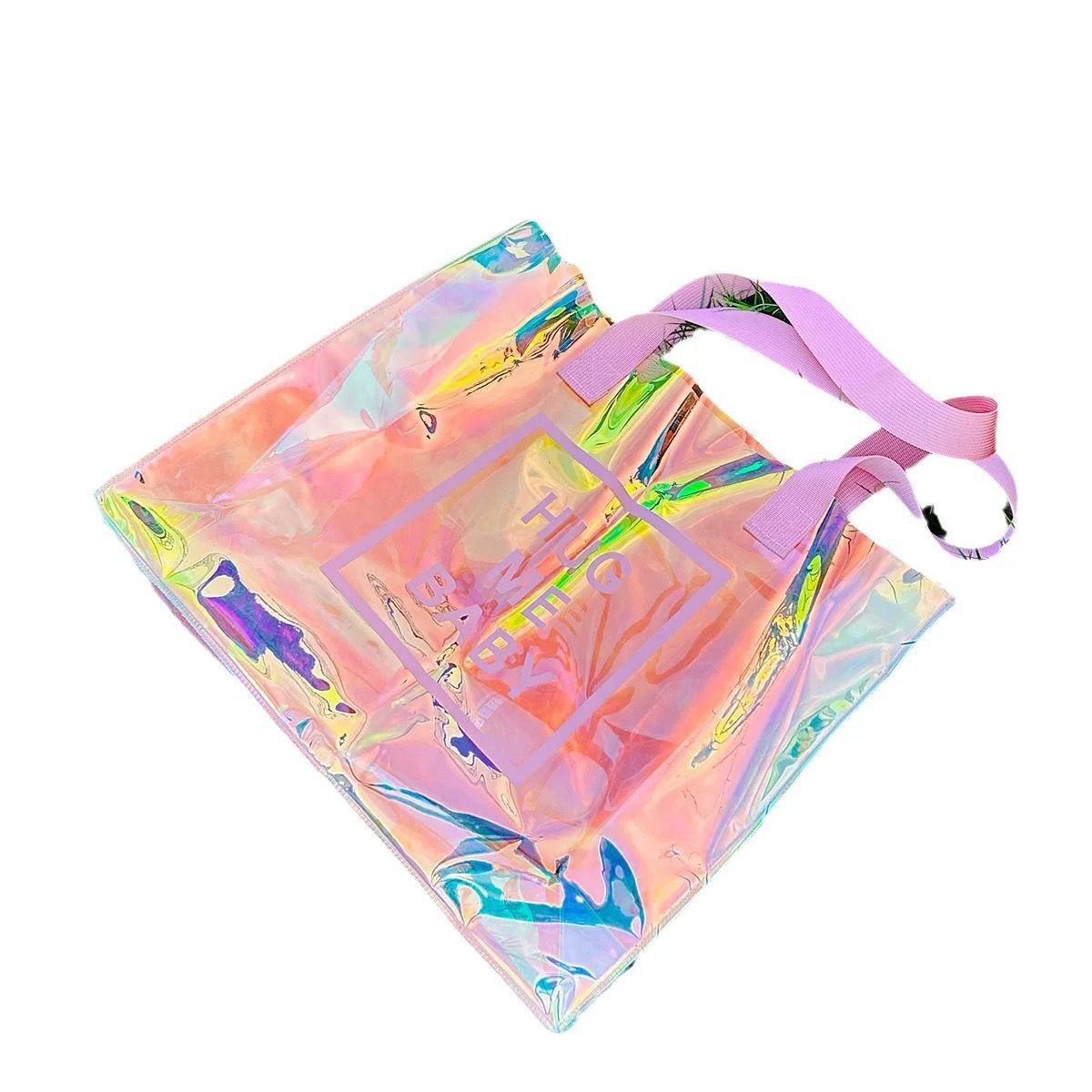 Wholesale Custom logo printed reusable large capacity waterproof pvc tote bag transparent handbag for vocation beach
