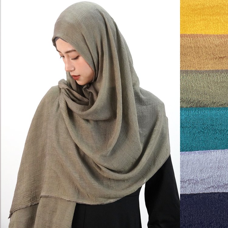 Designers luxury solid color custom pleated cotton shawl viscose khimar hijabs musulman satin rayon veils scarf for muslim women