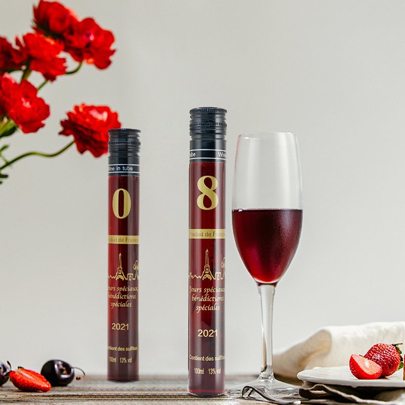Customized 50 ml 100 ml customized logo high borosilicate glass wine bottles test tube wine bottle glass whiskey bottle with lid