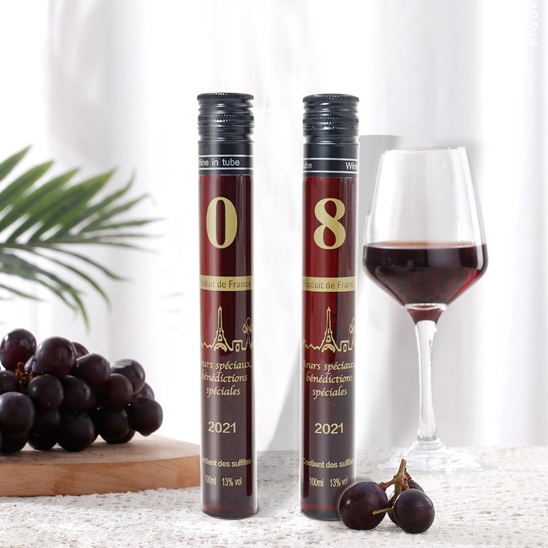 Customized 50 ml 100 ml customized logo high borosilicate glass wine bottles test tube wine bottle glass whiskey bottle with lid