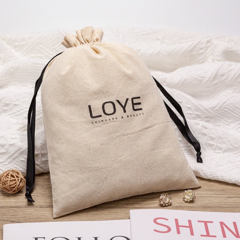 Eco-friendly Recyclable Custom Logo Print White Cotton Canvas Drawstring Shoe Dust Bag Jewelry Draw String Pouch