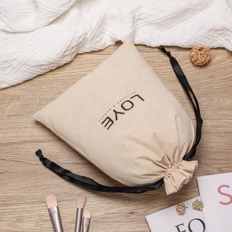Eco-friendly Recyclable Custom Logo Print White Cotton Canvas Drawstring Shoe Dust Bag Jewelry Draw String Pouch