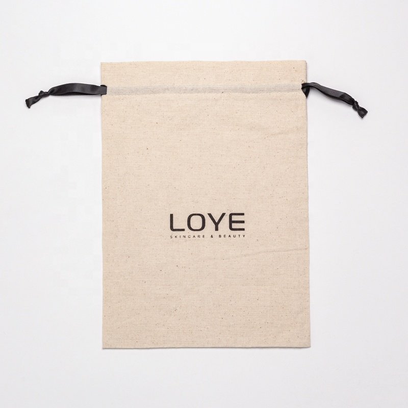 Eco-friendly Recyclable Custom Logo Print White Cotton Canvas Drawstring Shoe Dust Bag Jewelry Draw String Pouch