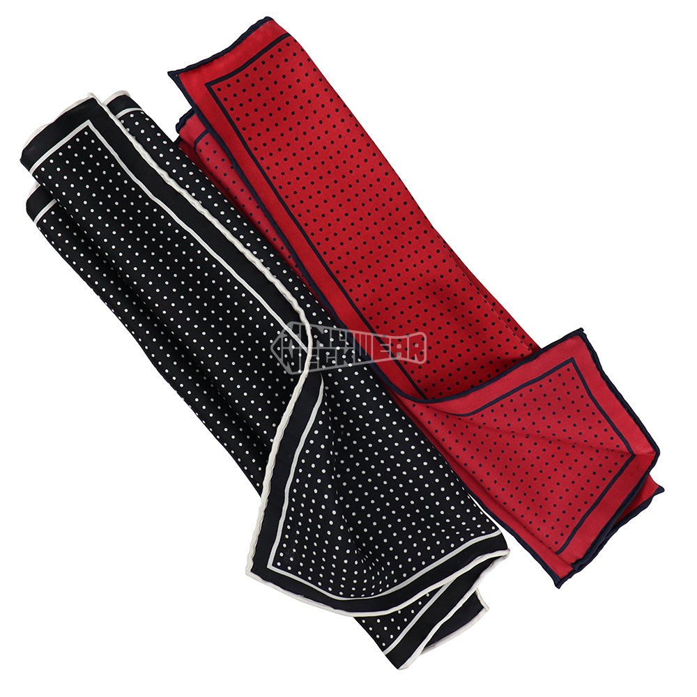 Personalised Red Black Handkerchief Roll Online Dot Silk Pocket Squares For Men Printed