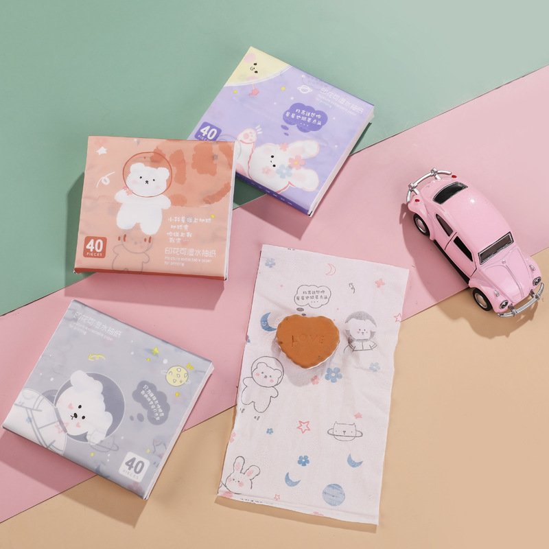 FSC SENWEN Portable Facial Tissues Wood Pulp Color Printing Soft 40 Pull Cute Cartoon Handkerchief Pocket Tissue