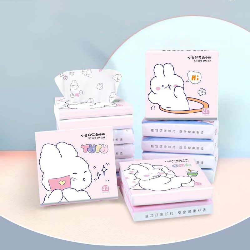 FSC SENWEN Portable Facial Tissues Wood Pulp Color Printing Soft 40 Pull Cute Cartoon Handkerchief Pocket Tissue