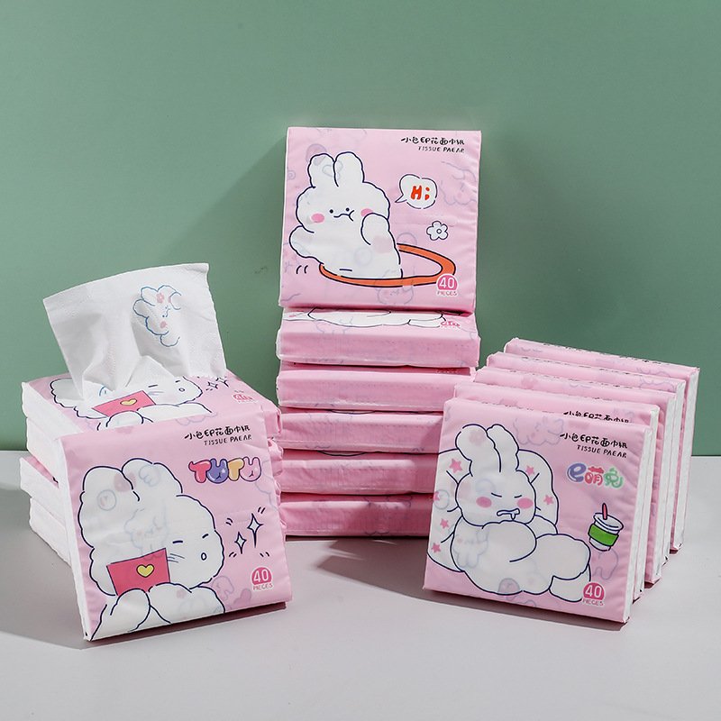 FSC SENWEN Portable Facial Tissues Wood Pulp Color Printing Soft 40 Pull Cute Cartoon Handkerchief Pocket Tissue