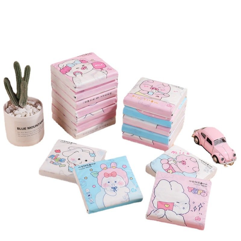 FSC SENWEN Portable Facial Tissues Wood Pulp Color Printing Soft 40 Pull Cute Cartoon Handkerchief Pocket Tissue