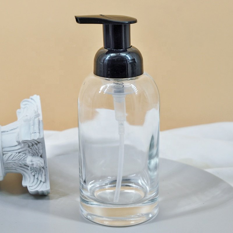 250ml Frosted shampoo bottles emulsion cosmetic glass hand soap dispenser glass foam bottle with pump