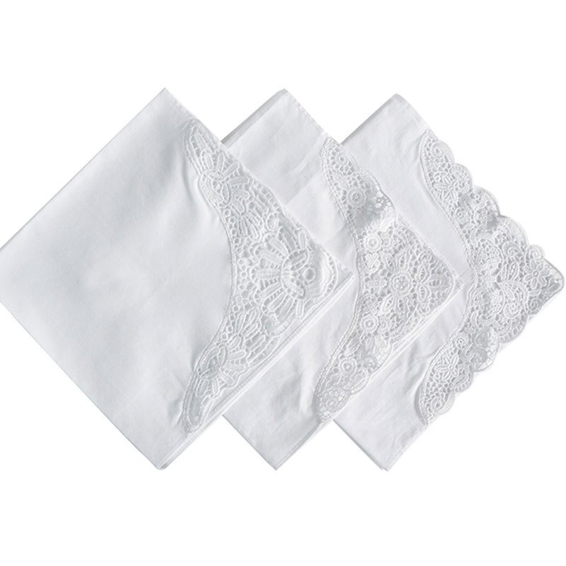 HZO-22056 custom size design white embroidered lace handkerchief wedding bulk