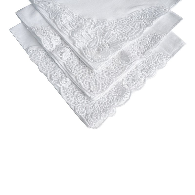 HZO-22056 custom size design white embroidered lace handkerchief wedding bulk