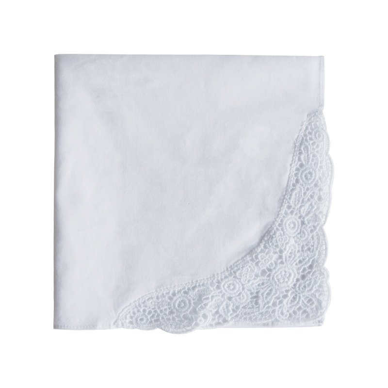 HZO-22056 custom size design white embroidered lace handkerchief wedding bulk