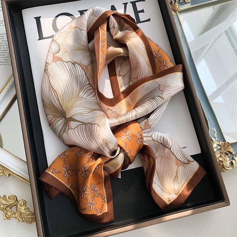 100% Pure Silk Fabric Long Double-layered Neck Scarf Elegant Style Printed Ladies European Handkerchief 16*145CM Women Adult JH