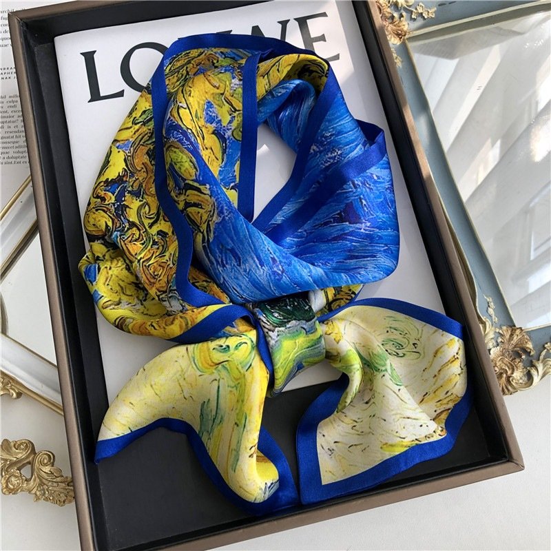 100% Pure Silk Fabric Long Double-layered Neck Scarf Elegant Style Printed Ladies European Handkerchief 16*145CM Women Adult JH
