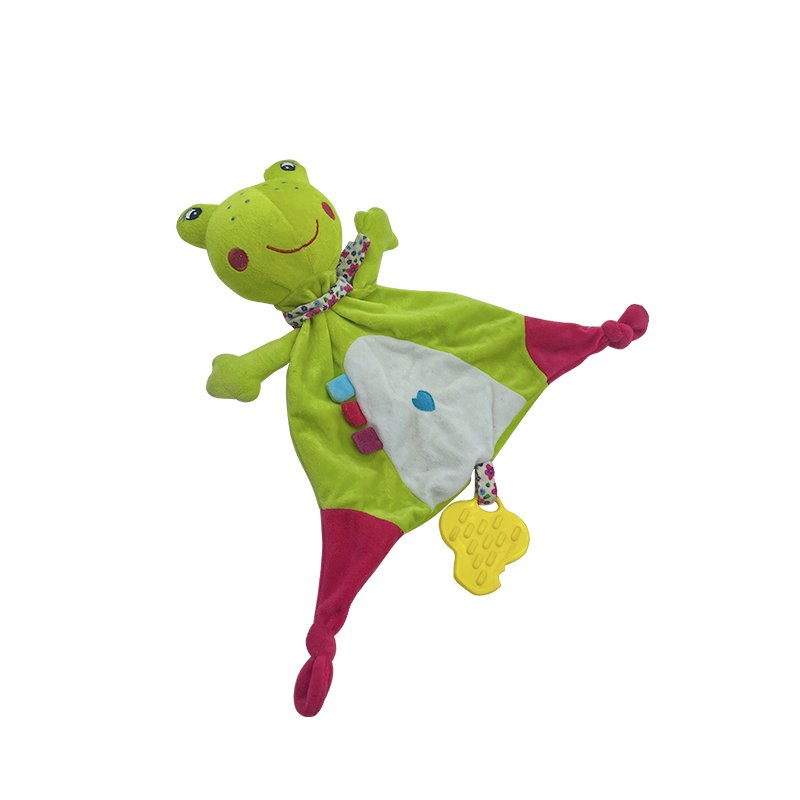 2024 New Cute Portable Customized Green Frog Handkerchief Plush Animal Toys For Babies