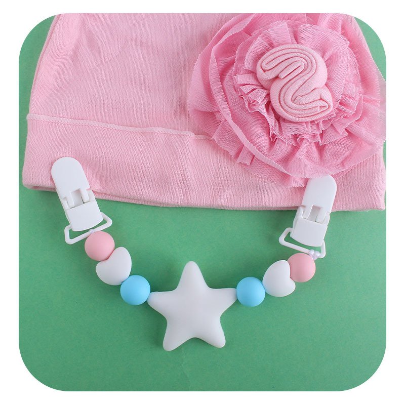 Baby cartoon big star pacifier chain handkerchief clip, baby soothing silicone grinding toy plastic double head clip
