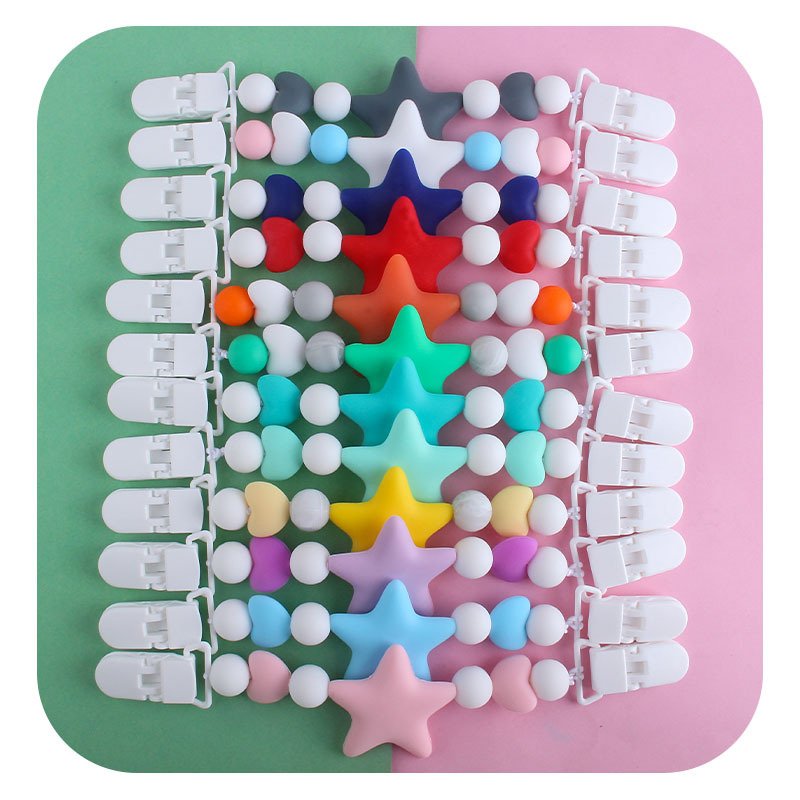 Baby cartoon big star pacifier chain handkerchief clip, baby soothing silicone grinding toy plastic double head clip