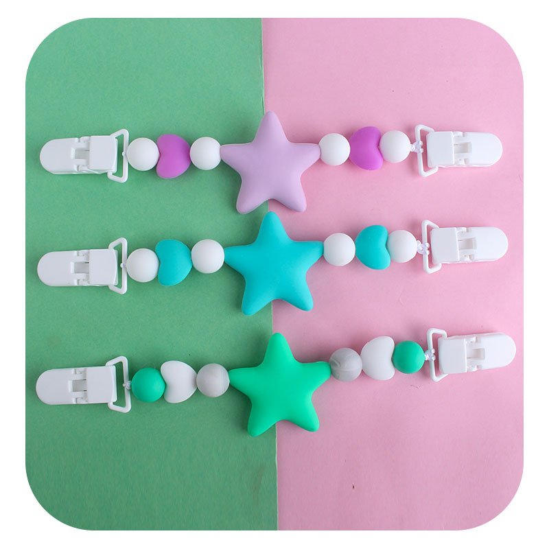 Baby cartoon big star pacifier chain handkerchief clip, baby soothing silicone grinding toy plastic double head clip