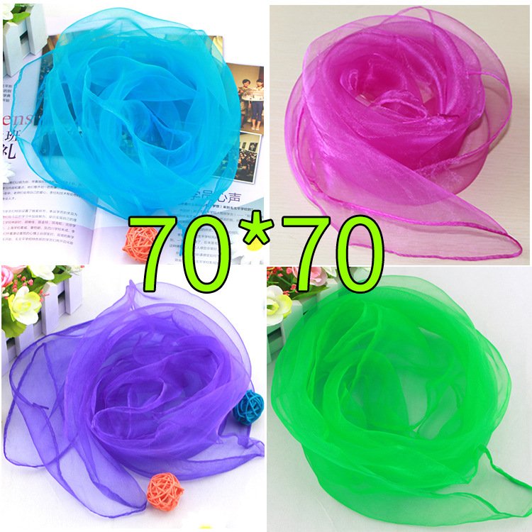 70*70 cm Solid Color Bandana Handkerchief Ribbon Scarf Polyester Dance Scarf Small Square Juggling Silk Dance Scarves for Kids