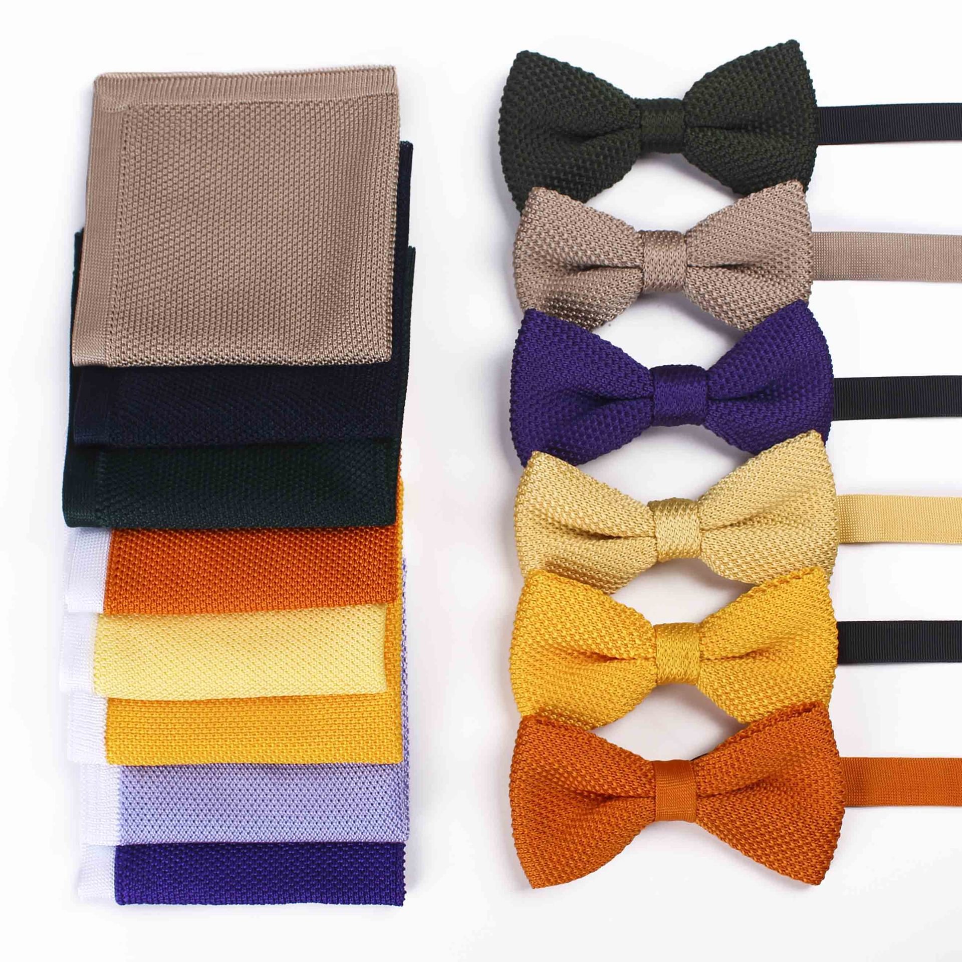 Men Business Gift Set Solid Color Pointed Knit Tie and Pocket Square knit bowtie set handkerchief
