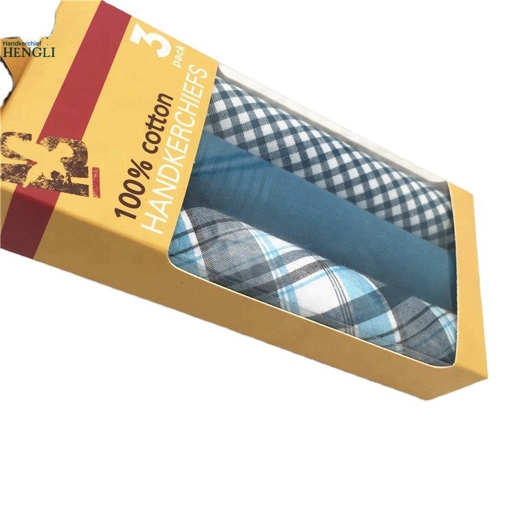Cotton Europe blue plaid handkerchief gift box for teenagers lavender soft handkerchief