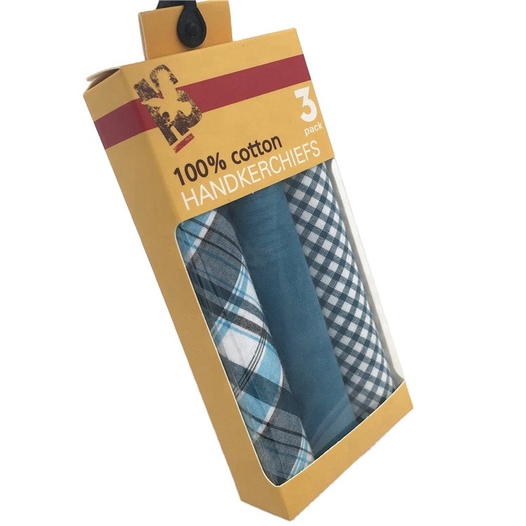Cotton Europe blue plaid handkerchief gift box for teenagers lavender soft handkerchief