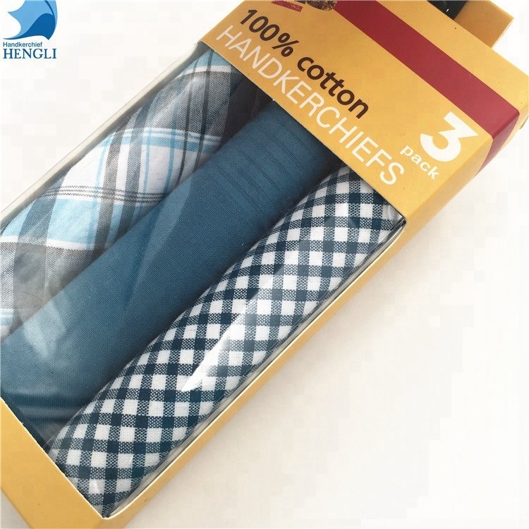 Cotton Europe blue plaid handkerchief gift box for teenagers lavender soft handkerchief