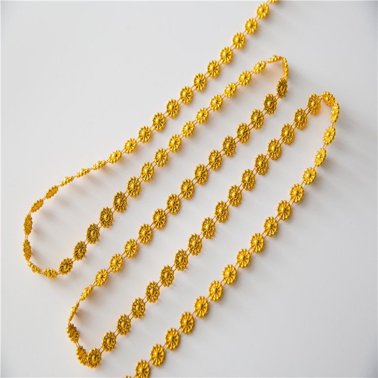 10mm sun flower plastic chain gold electroplated sun flower plastic chain for handkerchief and clothing making