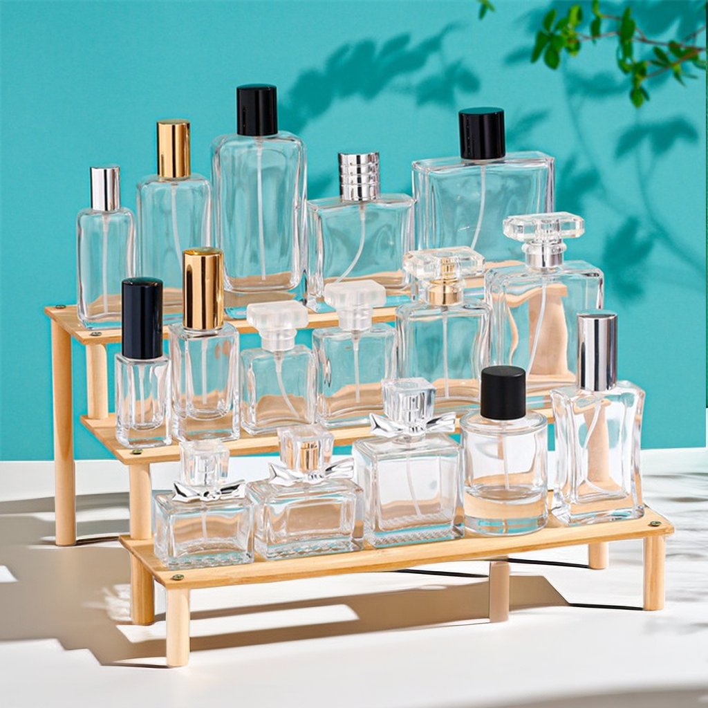 New Frosting Glass 50ml 100ml Round Luxury Spray Glass Perfume Bottle With Wood Lid And Box