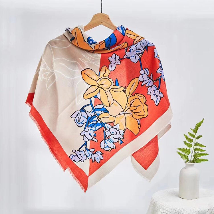 80s Ladies hair head woman scarves style printed printing square scarf & handkerchiefs Twill Wool Square scarf 100*100 for Women