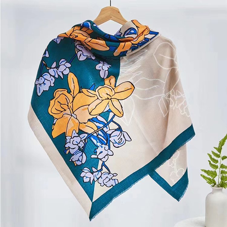 80s Ladies hair head woman scarves style printed printing square scarf & handkerchiefs Twill Wool Square scarf 100*100 for Women