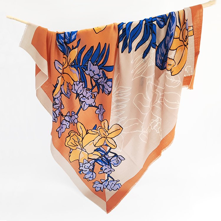 80s Ladies hair head woman scarves style printed printing square scarf & handkerchiefs Twill Wool Square scarf 100*100 for Women