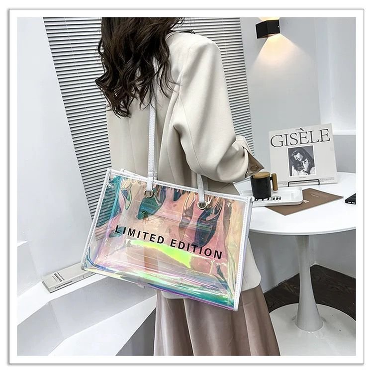 Wholesale Personalized Fashion Hologram PVC Tote Bag Clear Laser Handbag Transparent Holographic Waterproof Shopping Bags