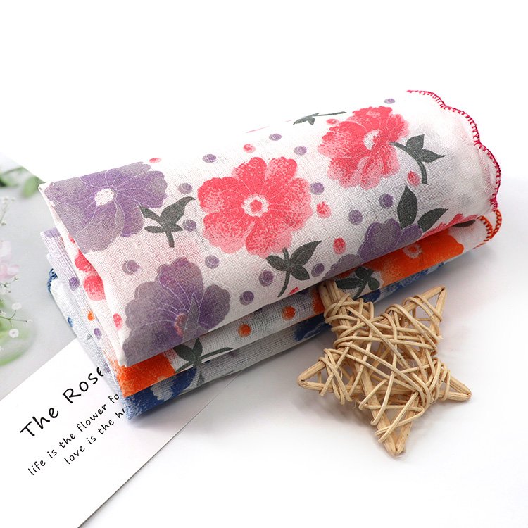 Trendy style cheap floral flower printed cotton women soft handkerchief