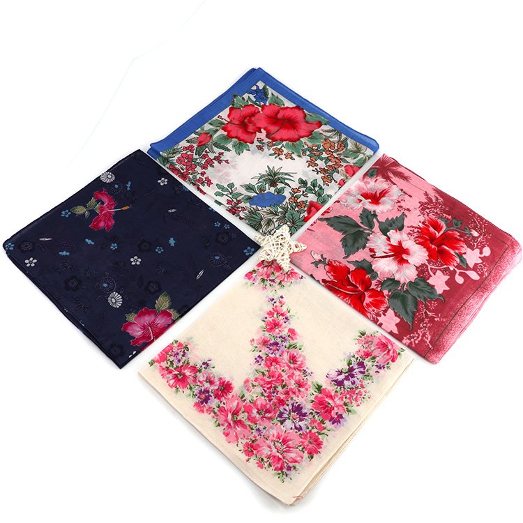 Flower Design Cotton 40S Handkerchief in Stock