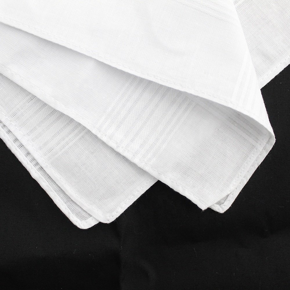 China Wholesale Gift Fashion Classic Pocket Squares Mens Luxury High Quality Solid Striped White Cotton Handkerchief For Men