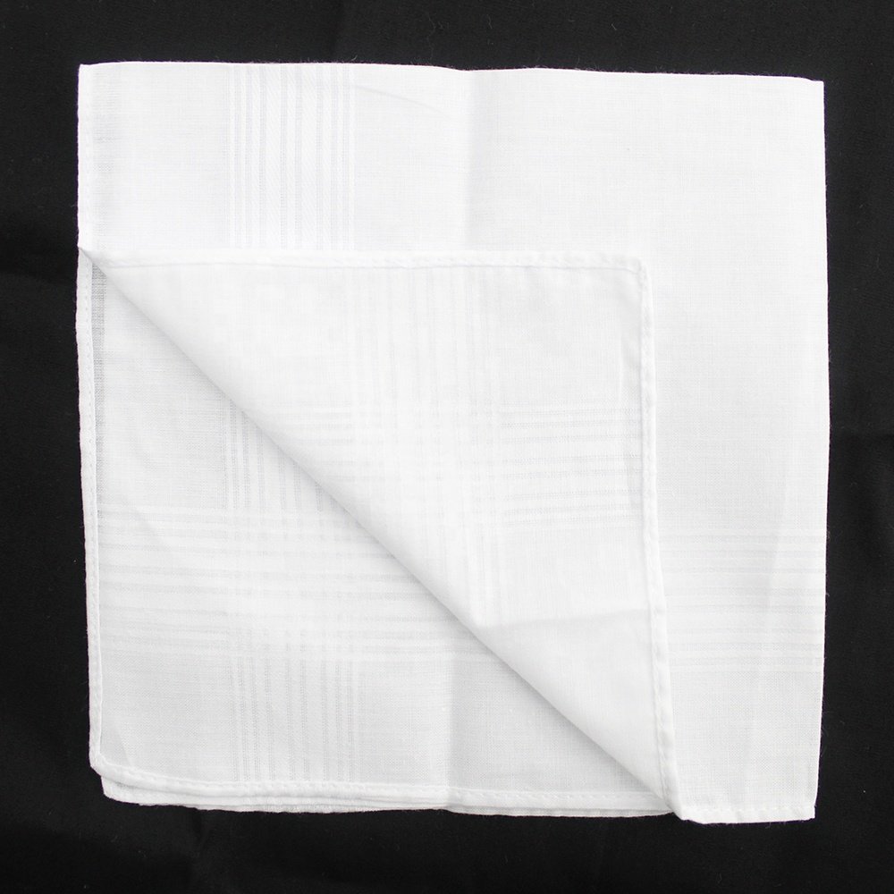 China Wholesale Gift Fashion Classic Pocket Squares Mens Luxury High Quality Solid Striped White Cotton Handkerchief For Men