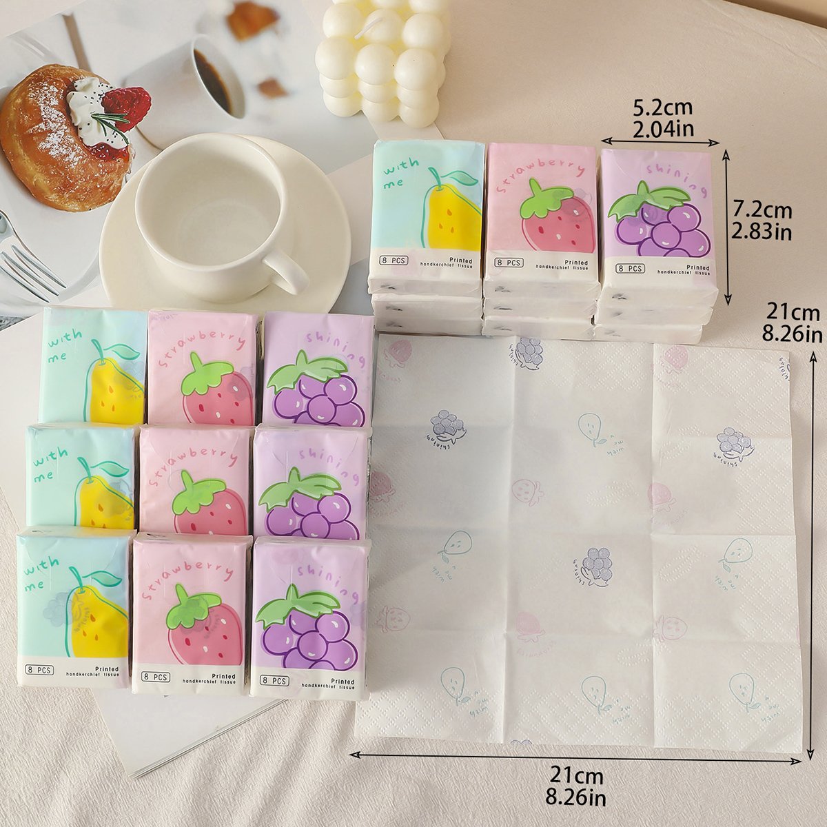 Delicious Fruit Pocket Tissues Travel Tissues FSC Cartoon Dry & Wet Dual Purpose Paper Handkerchief Portable Hand Towel Tissue
