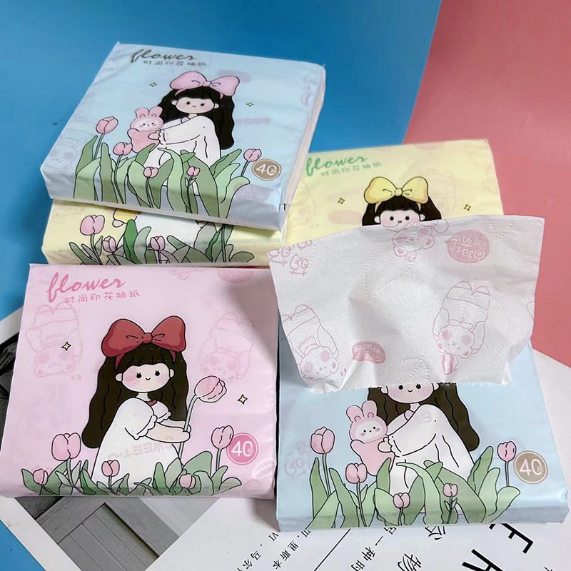 FSC Freckled Girl Portable Facial Tissues Wood Pulp Color Printed Soft 40 Pull Cute Cartoon Handkerchief Pocket Tissue
