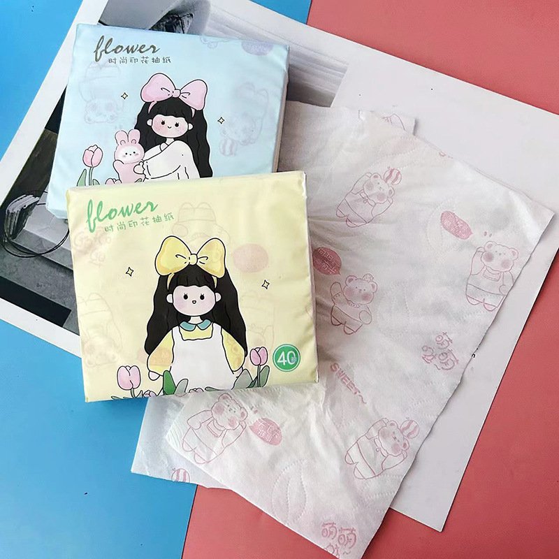 FSC Freckled Girl Portable Facial Tissues Wood Pulp Color Printed Soft 40 Pull Cute Cartoon Handkerchief Pocket Tissue