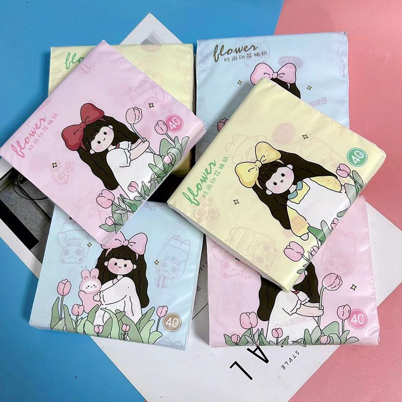 FSC Freckled Girl Portable Facial Tissues Wood Pulp Color Printed Soft 40 Pull Cute Cartoon Handkerchief Pocket Tissue