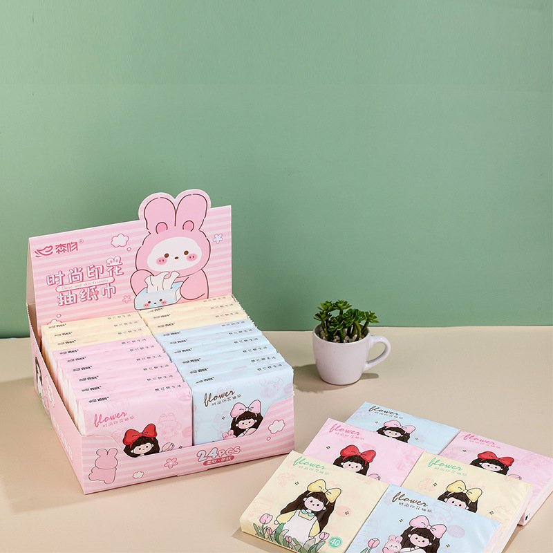 FSC Freckled Girl Portable Facial Tissues Wood Pulp Color Printed Soft 40 Pull Cute Cartoon Handkerchief Pocket Tissue
