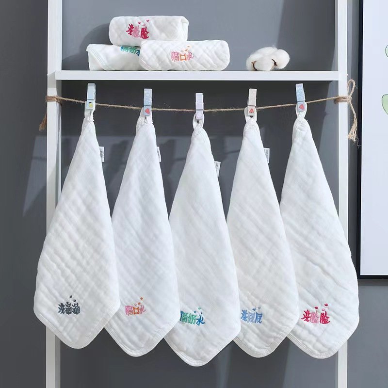 Six-layer high-density gauze square towel Soft absorbent embroidered word small square towel baby towel