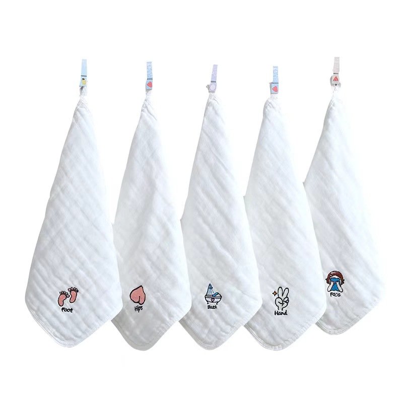 Six-layer high-density gauze square towel Soft absorbent embroidered word small square towel baby towel