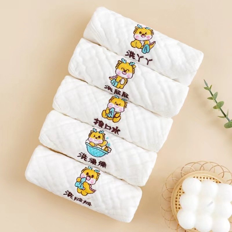 Six-layer high-density gauze square towel Soft absorbent embroidered word small square towel baby towel
