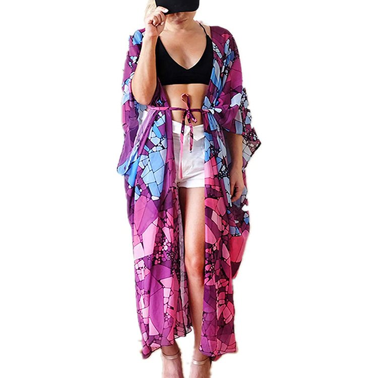 Kimono Beach Wear Summer Women Wear Kaftan Long Civer Floral Cardigan Open Kimono Beach Swimmer Cover Up Dress For Bikini