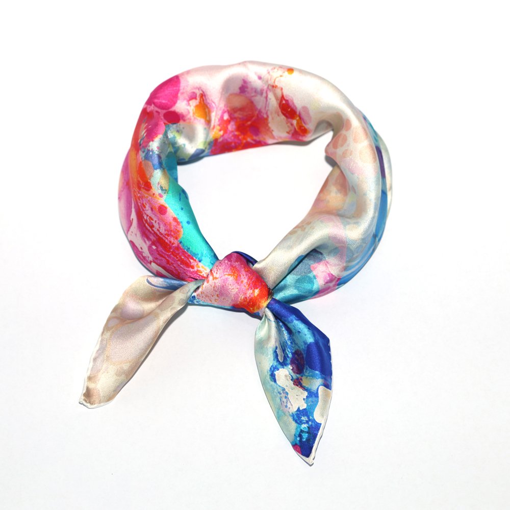 High Quality Double-Sided Printed 53cm x 53cm Silk Scarf Handkerchief in Colorful Style