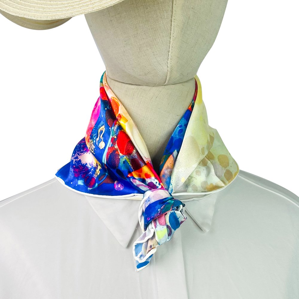 High Quality Double-Sided Printed 53cm x 53cm Silk Scarf Handkerchief in Colorful Style