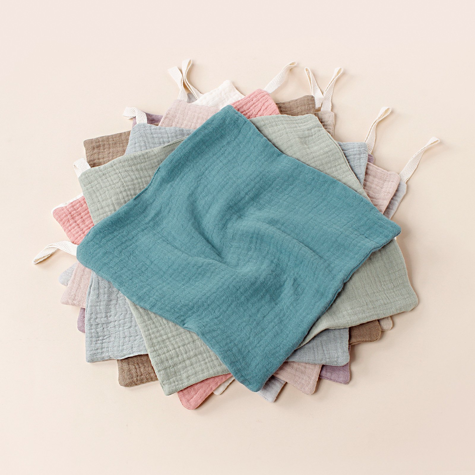 Cotton Soft Small Square Towel with Hanging Rope Double Layer Muslin Square Handkerchief 100% Cotton Muslin Washcloth for Babies